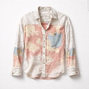 Free People Chasing Waves Shirt Extra Small Perpetual Sunset Linen Blend